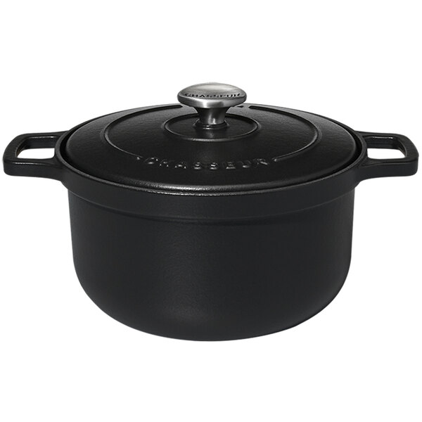 Chasseur 12 oz. Black Enameled Mini Cast Iron Pot with Cover by Arc