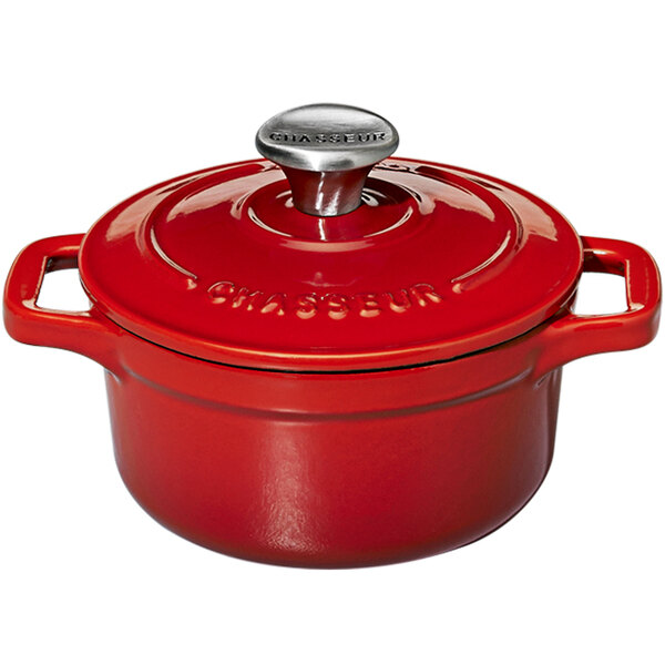 Chasseur 20 oz. Ruby Red Enameled Mini Cast Iron Pot with Cover by Arc
