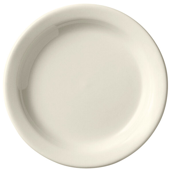 A Libbey Porcelana white porcelain plate with a white rim.