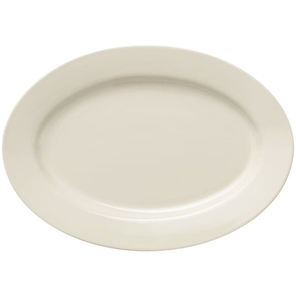 A white Libbey Porcelain oval platter with a wide rim.