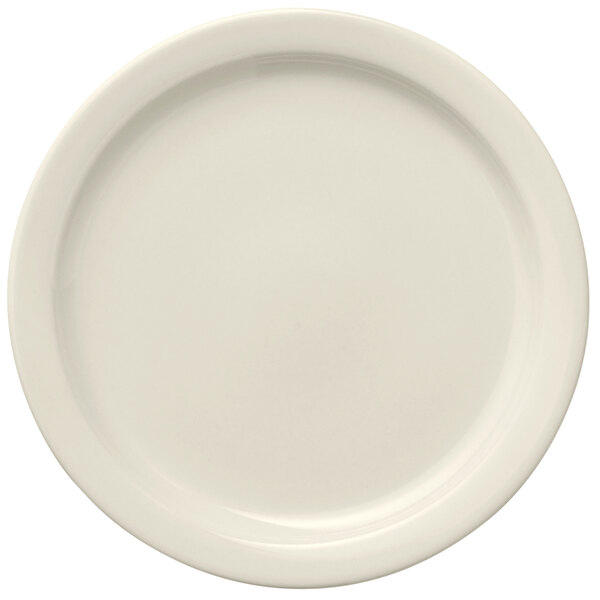 A Libbey Porcelana white porcelain plate with a plain edge.