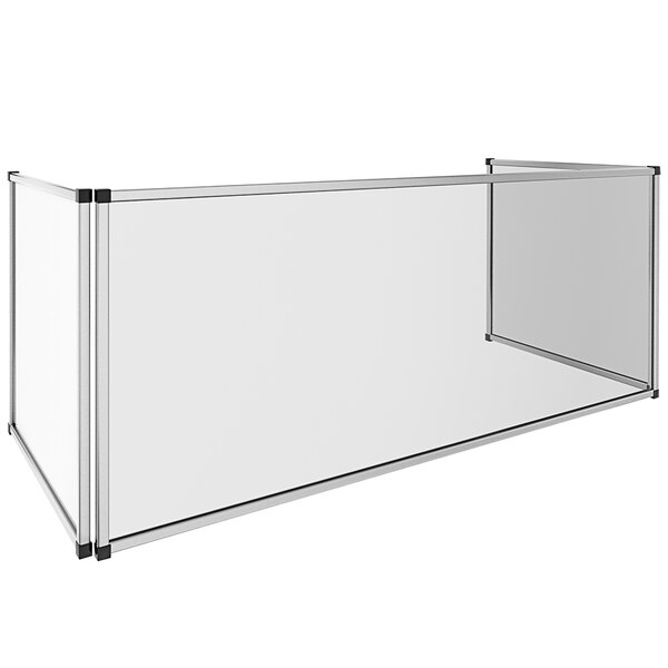 A clear acrylic and metal Spring USA portable sneeze guard.