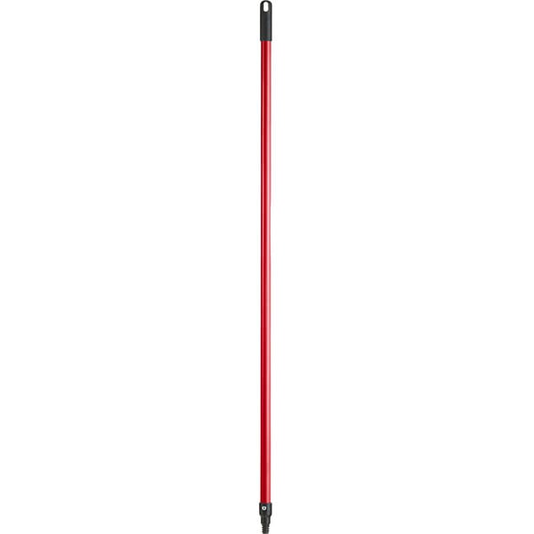A red metal pole with a black handle.