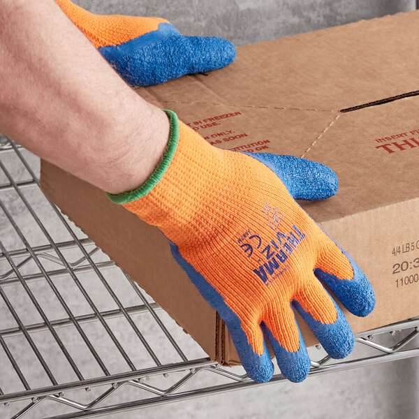 Cordova Therma-Viz Hi-Vis Orange Terry Thermal Gloves with Blue Crinkle Latex Palm Coating - Pair