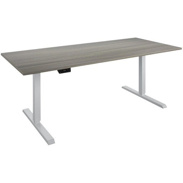 A Bridgeport gray Pro-Desk with a gray top and white base.