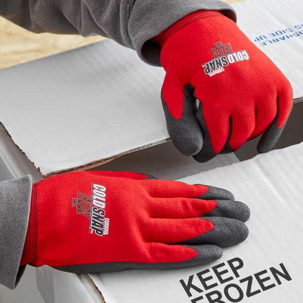 Cordova Cold Snap Flex Red Nylon Thermal Gloves with Black Foam PVC Palm Coating - Pair