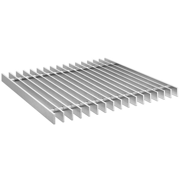 A Regency stainless steel grate for floor drains with a number of holes.