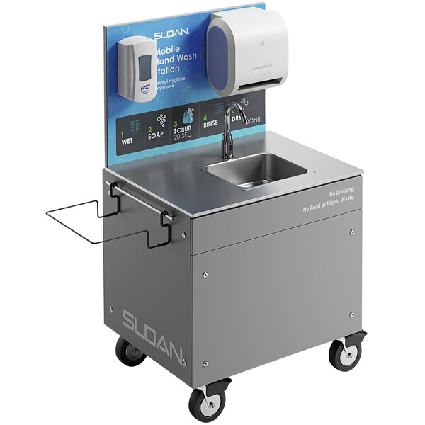 Sloan 3830000 Stainless Steel Mobile Handwashing Station with Sensor-Operated Faucet, Soap Dispenser, and Paper Towel Dispenser