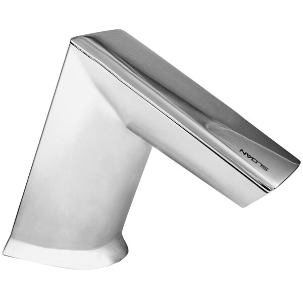 A silver Sloan BASYS deck mounted electronic faucet on a counter.