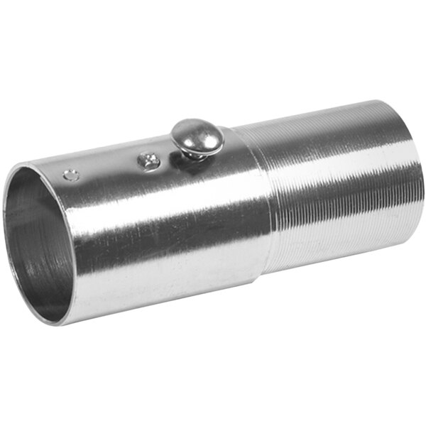 A silver metal Delfin pipe fitting with a screw connection.