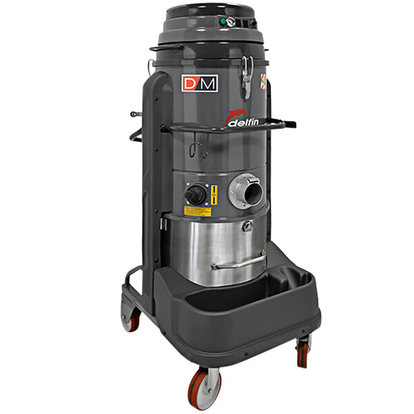A Delfin Industrial vacuum cleaner on a cart.