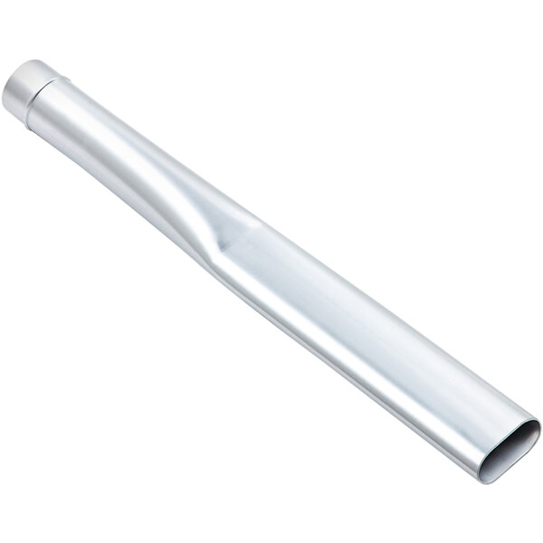 A silver tube with a flat end on a white background.