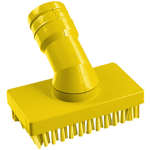 A yellow rectangular Delfin vacuum brush with a curved handle.