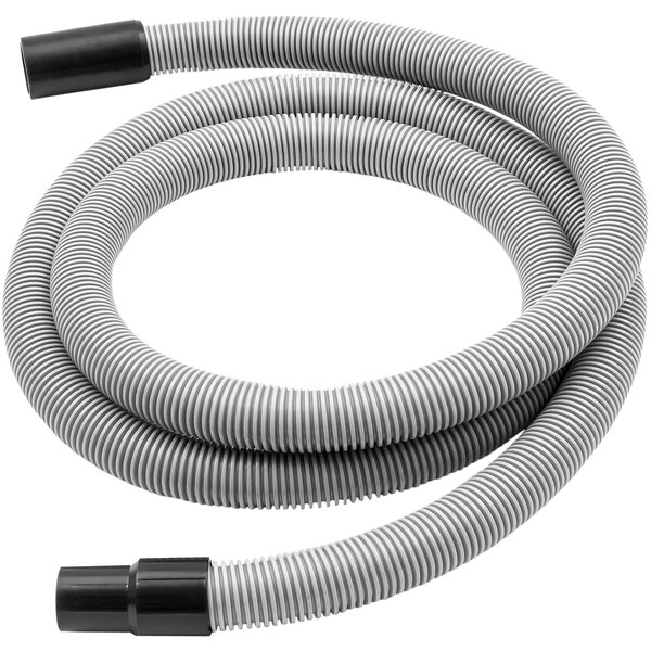 A grey and black flexible Delfin Industrial helix vacuum hose with a black handle.