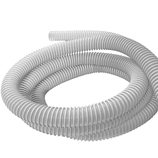 A close-up of a white Delfin Industrial helix vacuum hose.