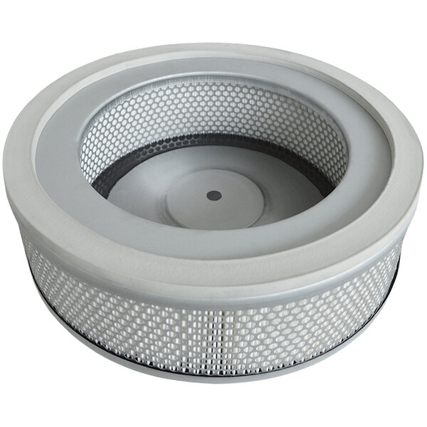 A round white Delfin Industrial Absolute filter cartridge with a metal mesh cover.