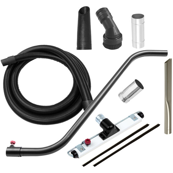 A Delfin vacuum cleaner kit with hoses and other accessories.
