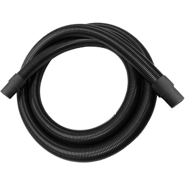 A black flexible Delfin Industrial vacuum hose on a white background.