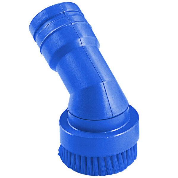 A blue plastic pipe with a round brush on the end.