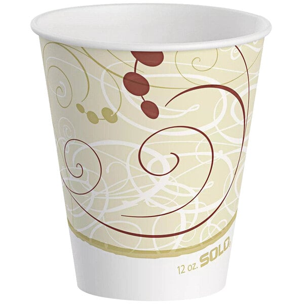 A Solo white paper cold cup with a design on it.