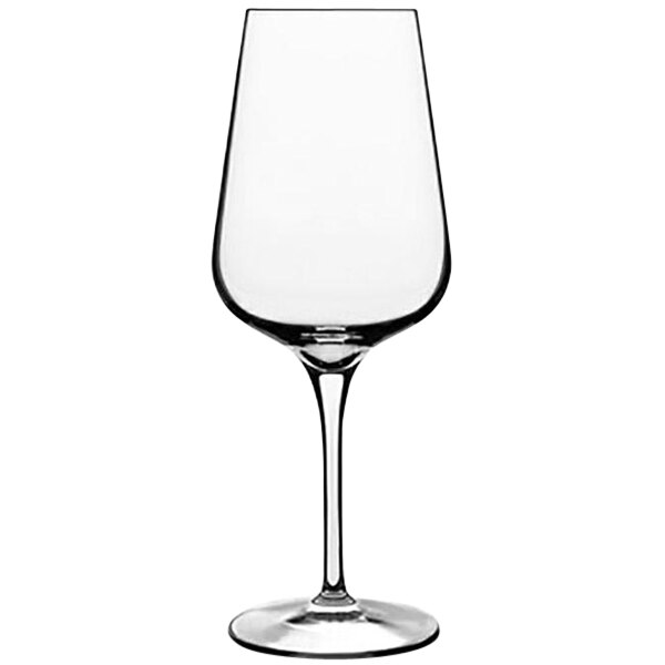 A close-up of a Luigi Bormioli Intenso white wine glass with a stem.