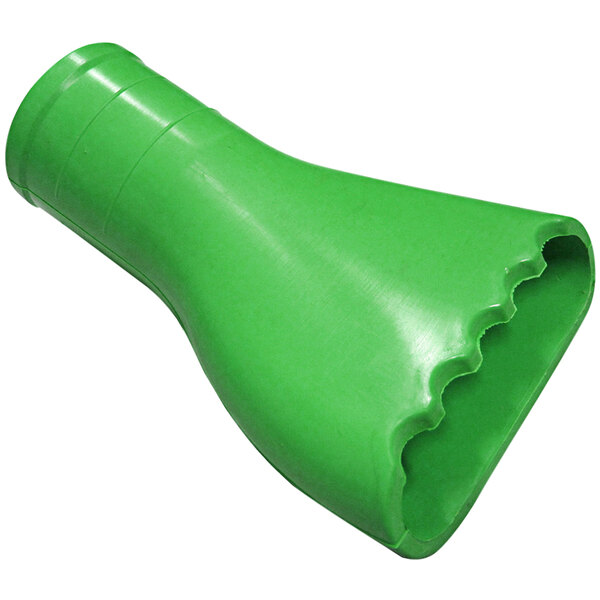 A close-up of a green Delfin Industrial rubber vacuum nozzle with a serrated edge.