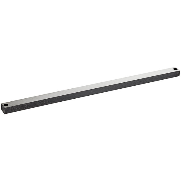A long rectangular metal bar with black and silver ends.