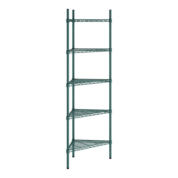 A green Regency wire shelving kit with 5 shelves.