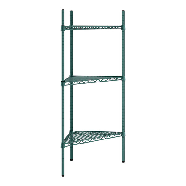 A green Regency wire shelving kit with three shelves.