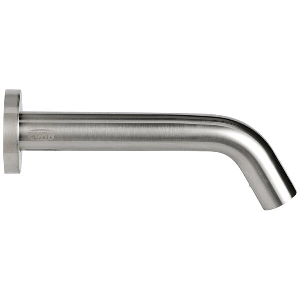 The brushed nickel Zurn wall mount vandal-resistant sensor faucet with a chrome-plated spout.