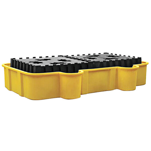 A yellow and black plastic container with a yellow polyethylene platform.