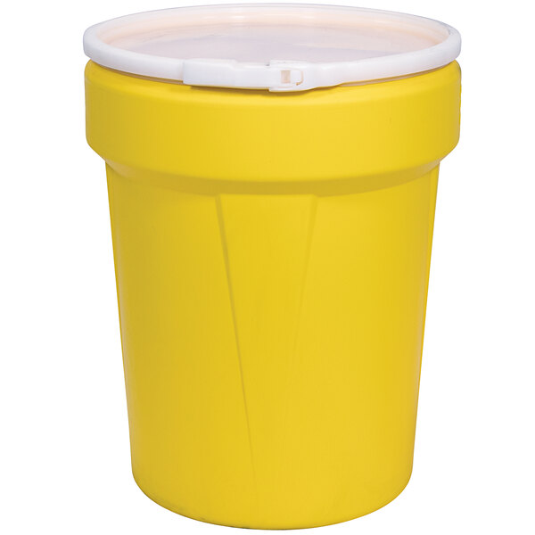 A yellow plastic container with a white lid.
