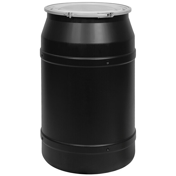 Eagle Manufacturing 1656MBLK 55 Gallon Black StraightSided Plastic Barrel Drum with Metal Lever