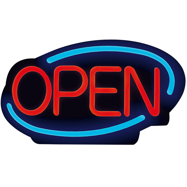 A Royal Sovereign LED open sign with blue and red text on a blue oval.