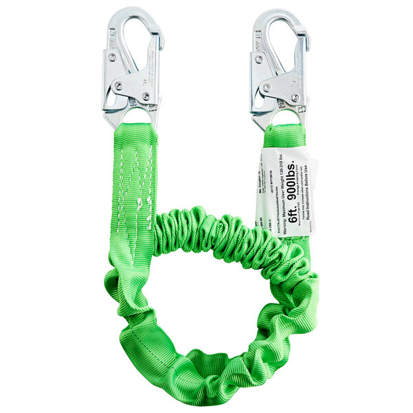 A green Honeywell stretchable shock-absorbing lanyard with snap hooks.