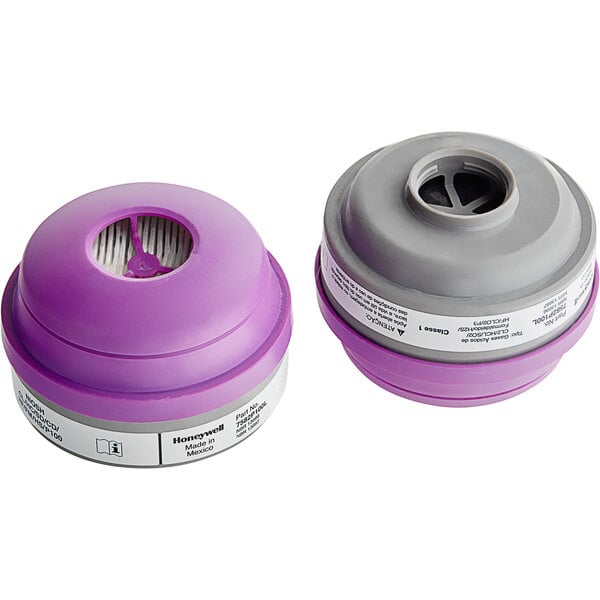 A close-up of two purple Honeywell N-Series filters with a white label and gray accents.