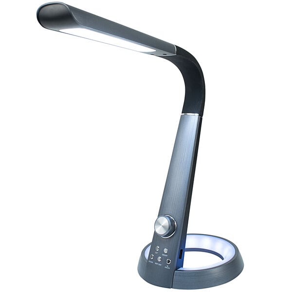 A Royal Sovereign blue LED desk lamp with USB charging.