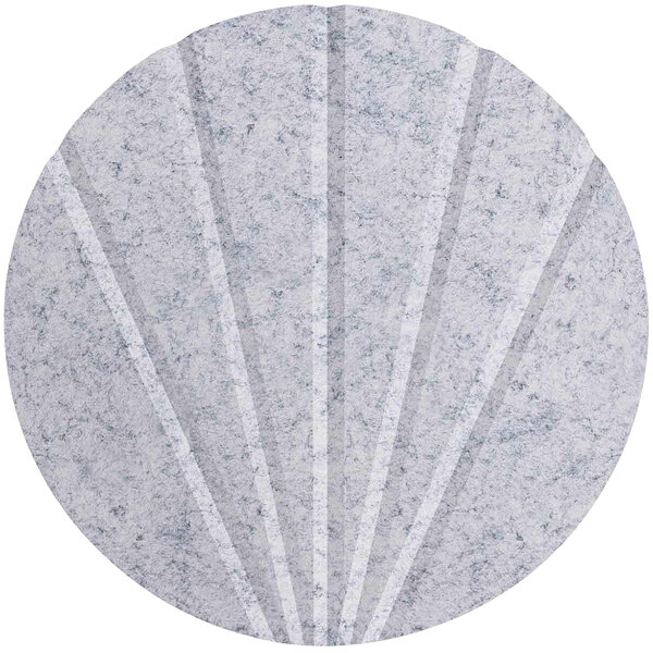 A white circular Versare SoundSorb acoustic panel with gray lines in it.