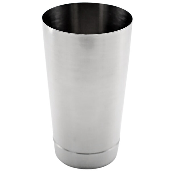 An Arcoroc stainless steel bar shaker tin with a white background.