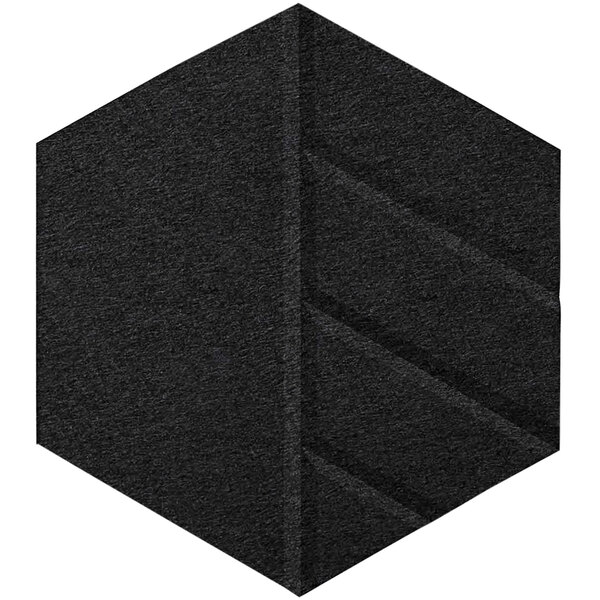 A black hexagon shaped Versare SoundSorb acoustic panel with a black border.