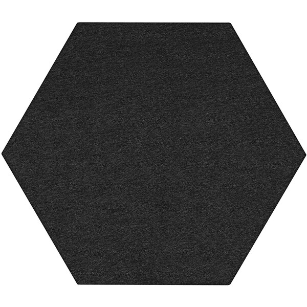 A black hexagon-shaped acoustic panel on a white background.