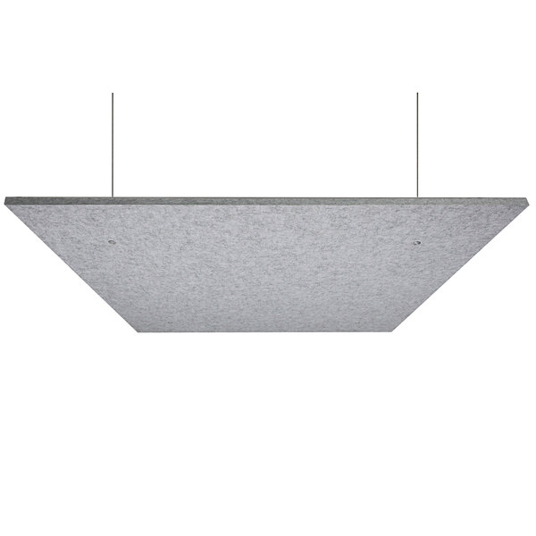 A Versare marble gray square SoundSorb acoustic panel hanging from a ceiling.