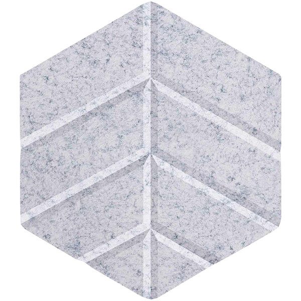 A marble gray hexagon shaped tile with beveled edges.