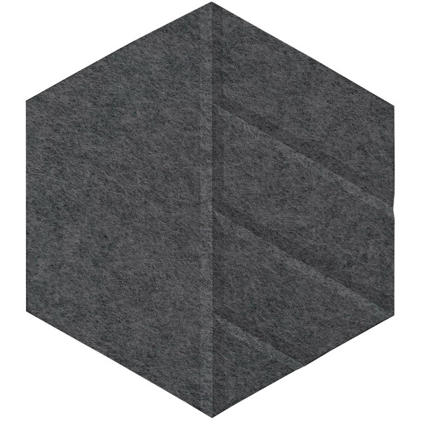 A dark gray hexagon-shaped Versare SoundSorb acoustic panel with a black beveled border.