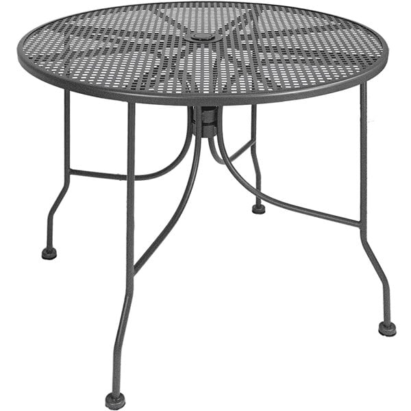 American Tables Seating 36 Round Dark Grey Metal Mesh Outdoor Table With Umbrella Hole - Square Black Mesh Patio Table