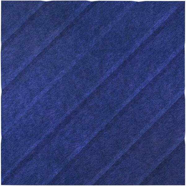 A close-up of a blue square Versare SoundSorb acoustic panel with diagonal stripes.