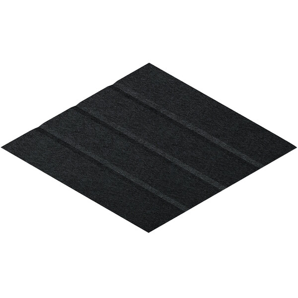 A black rhomboid-shaped Versare SoundSorb acoustic panel with lines on it.
