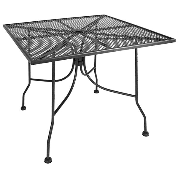 American Tables Seating 36 Square Dark Grey Metal Mesh Outdoor Table With Umbrella Hole - Square Black Mesh Patio Table
