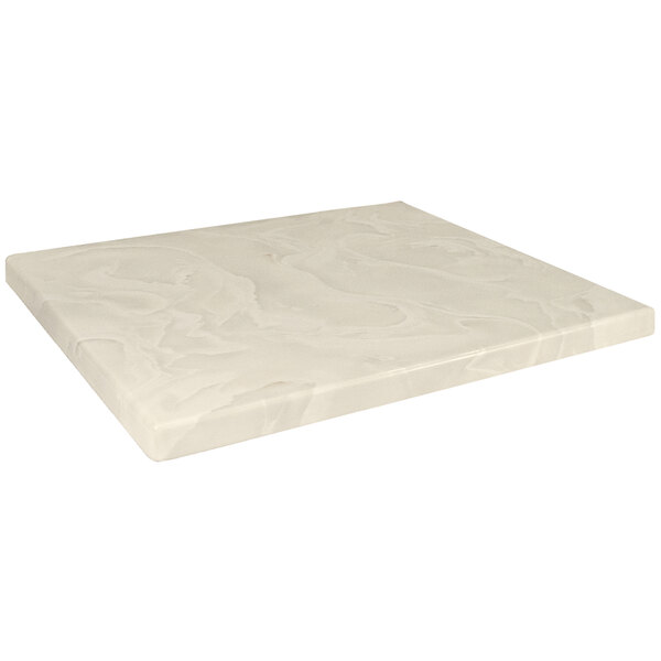 An American Tables & Seating white faux marble square table top.