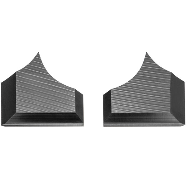 A pair of black metal corners with a curved edge.